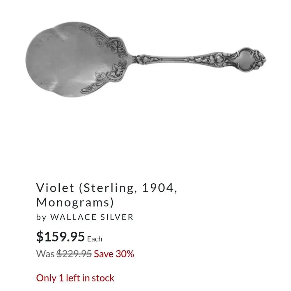 Antique 1904 Wallace Sterling Silver Violet Pattern Solid Waffle Server 8-1/8
